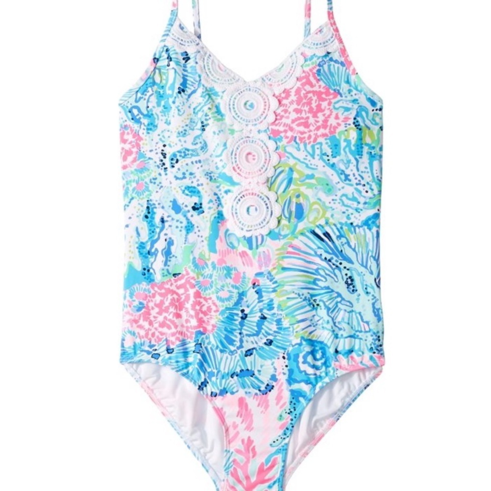 Lilly Pulitzer Girl's UPF 50 one piece swim Danica Multi Sink Or Swim Size 14